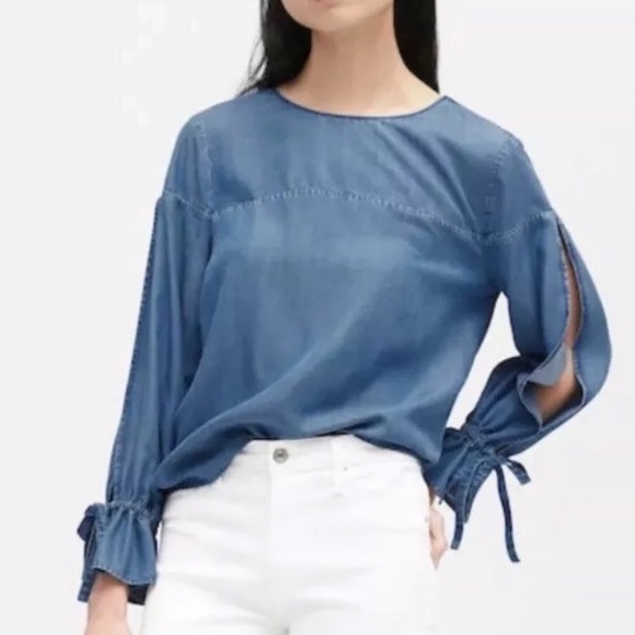 Banana Republic Tops - 3/$25 Banana Republic | Denim Tie-Cuff Blouse